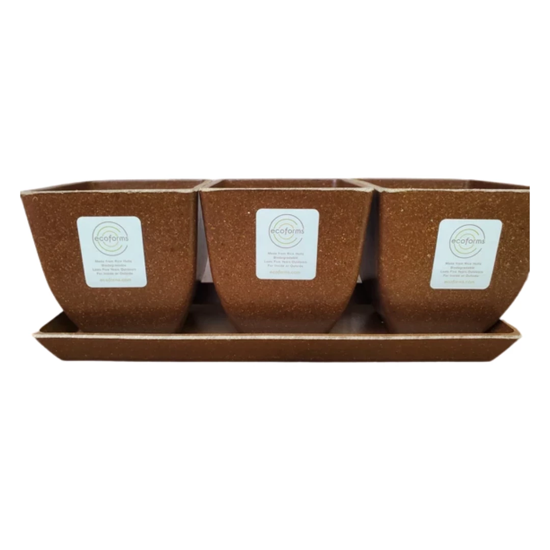 Garden Goods Direct EcoForms Quadra Trio 3.5 Inch Square Rice Hull Planter Set All Planters & Pottery 4 Garden Goods Direct EcoForms Quadra Trio 3.5 Inch Square Rice Hull Planter Set All Planters & Pottery