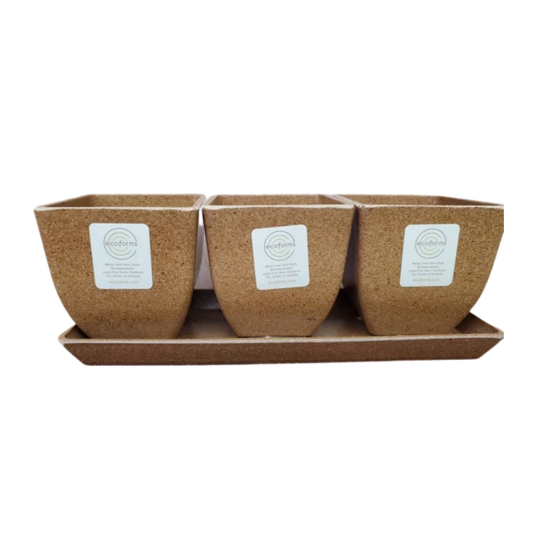 Garden Goods Direct EcoForms Quadra Trio 3.5 Inch Square Rice Hull Planter Set All Planters & Pottery 5 Garden Goods Direct EcoForms Quadra Trio 3.5 Inch Square Rice Hull Planter Set All Planters & Pottery